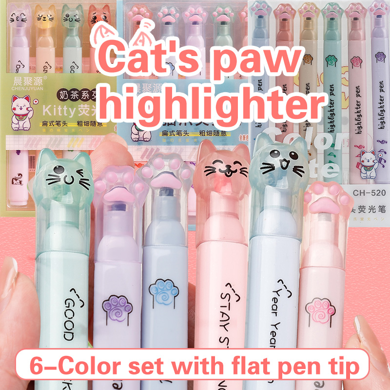 Pastel Highlighter Set Double Ended - 6 قطعة/الحزمة Kawaii القط مخلب الباستيل