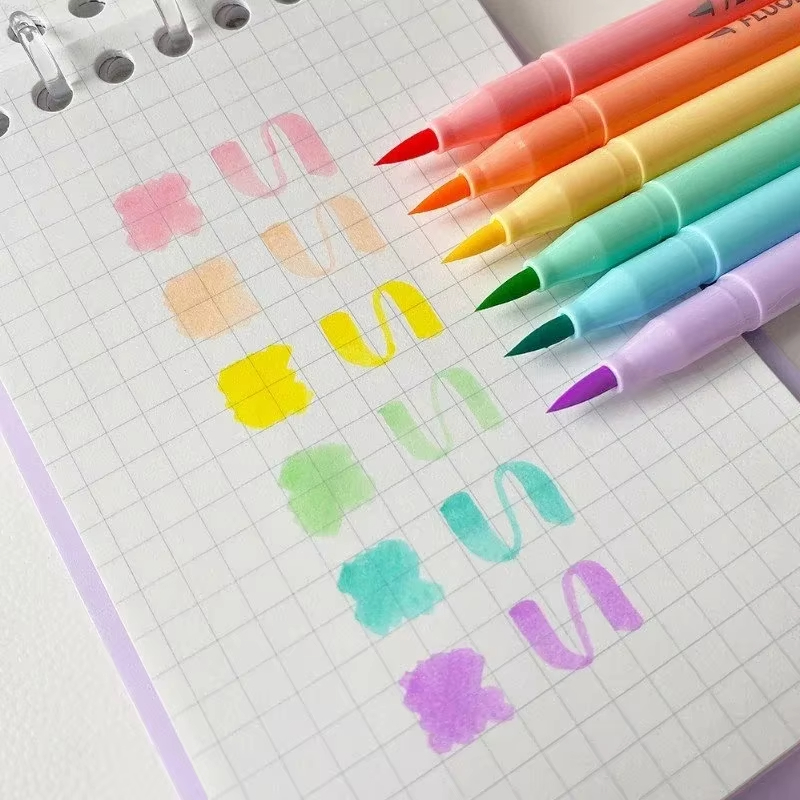 Pastel Highlighter Set Double Ended - 6 ألوان فرشاة ناعمة الإسفار مجموعة
