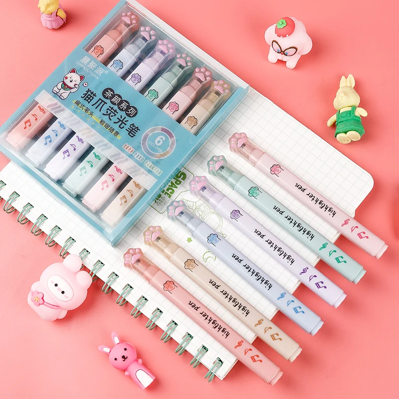 6 قطعة/الحزمة Kawaii القط مخلب - مراجعة Pastel Highlighter Set Double Ended وسعره